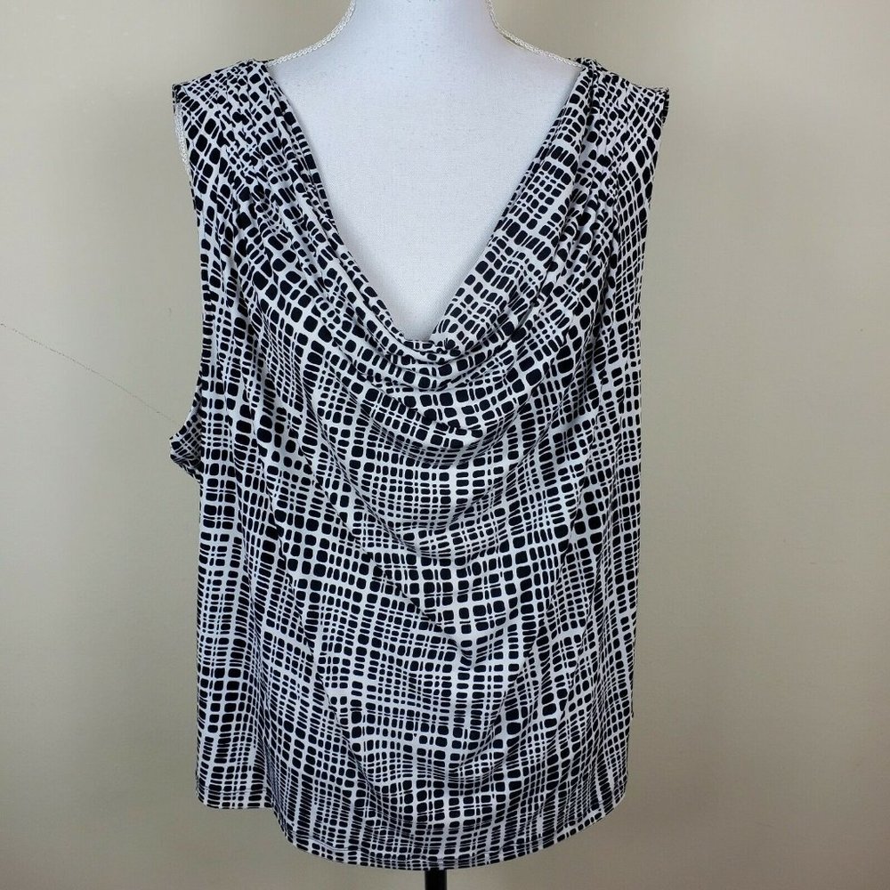 CALVIN KLEIN Black White Print Cowl Neck Tank Top Shirt Sleeveless Women's 3X